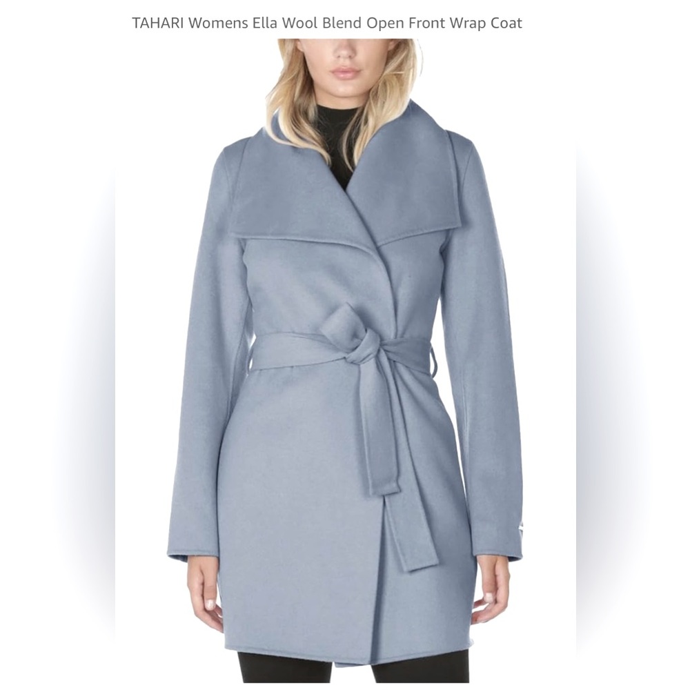 Tahari Wool Wrap Peacoat. GUC. Blue/gray